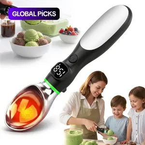 Heated Ice Cream Scoop 2 Ounces Stainless Steel LED Display, Ambient Light Show, Durable Hard Ice Cream Scoop, Perfect for Serving