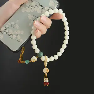 White Jade Bodhi Short Phone Chain Pendant Anti-Lost Ornament Chinese Style White Jade Bodhi Short Phone Chain Pendant Anti-Lost Ornament Bodhi Root Cat Paw Wrist Strap Anti-Lost Ornament