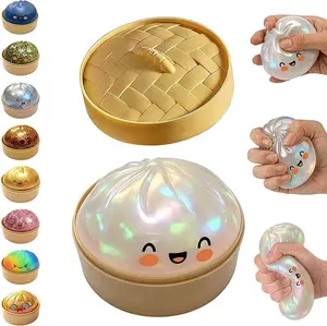 2026 New Glitter Dumpling Squishy with Steamer Box, Soft Sensory Fidget Steamed Bun Squeeze Tool for Adult Stress & Anxiety Relief,3.15 inches in Diameter Cute Office Desk Decor and Relaxing Accessory 1 BOX Random color