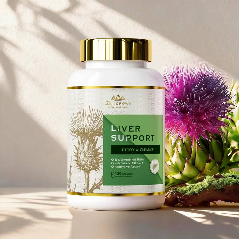 Dr. CROWN Liver Support Supplement for Detox & Cleanse with Milk Thistle, NAC, ALA & Turmeric - 120 Capsules