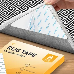 8 count Rug Tape, Rug Pad Gripper for Hardwood Floors, Double Sided Adhesive Carpet Tape,  Anti Slip Rug Grips for Area Rugs to Keep Rug Corners Flat