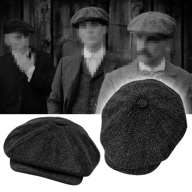 Men's Retro Herringbone Newsboy Caps - British Octagonal Painters Hats, Autumn Winter Flat Gorras, Herringbone Hats