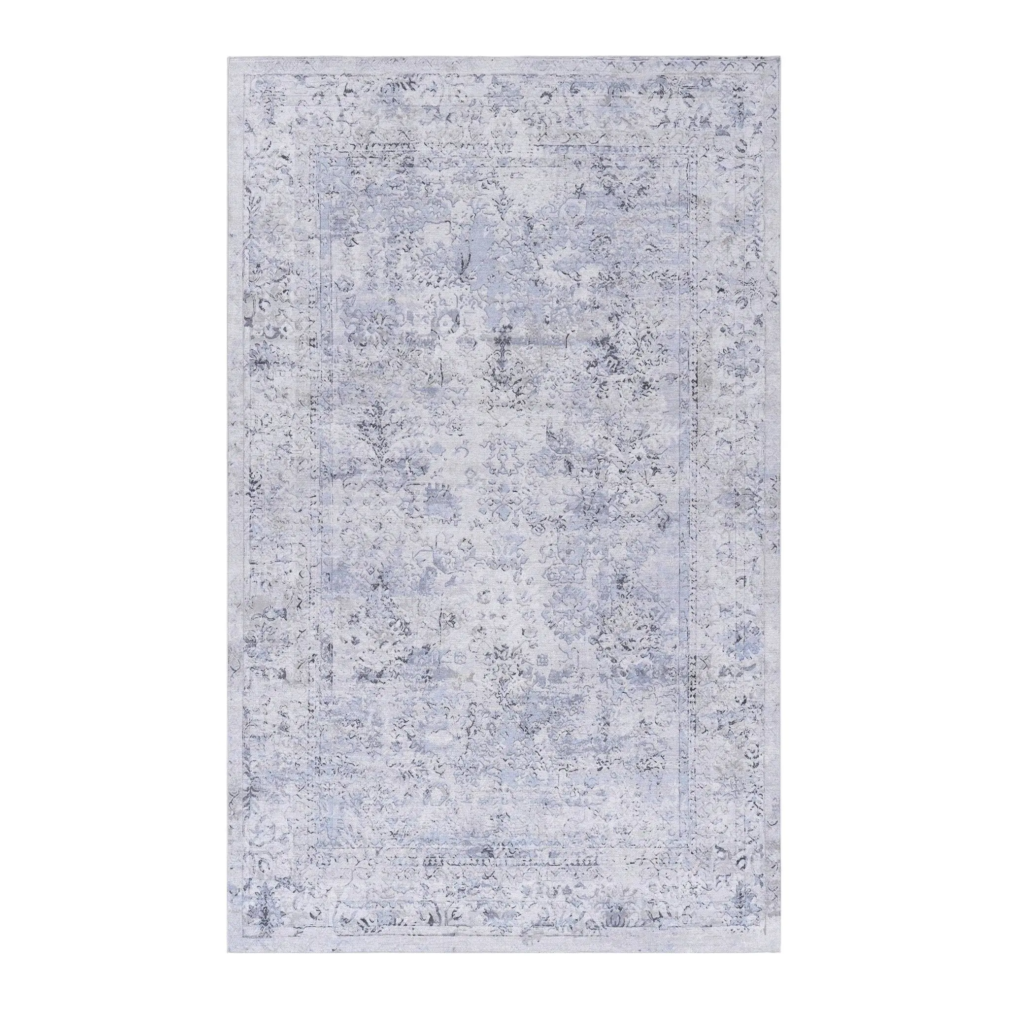 Colca 2' x 3' Blue/Cream Machine Washable Low-Pile, Non-Slip, Non-Shedding, Foldable, Kid & Pet Friendly Area Rug