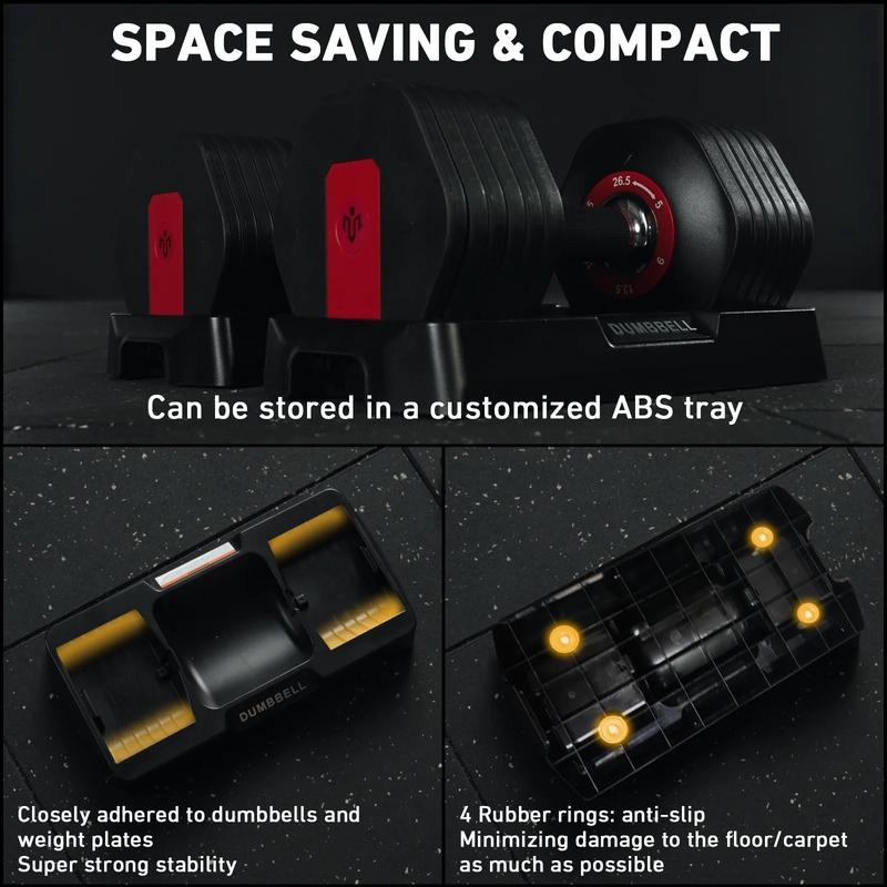 MIKOLO Adjustable Dumbbells Set 53LB Total 2 Weights 5-26.5LB 1-Second Adjustable Anti-Slip Handles Home Gym Equipment with 6 Weight OptionsMIKOLO