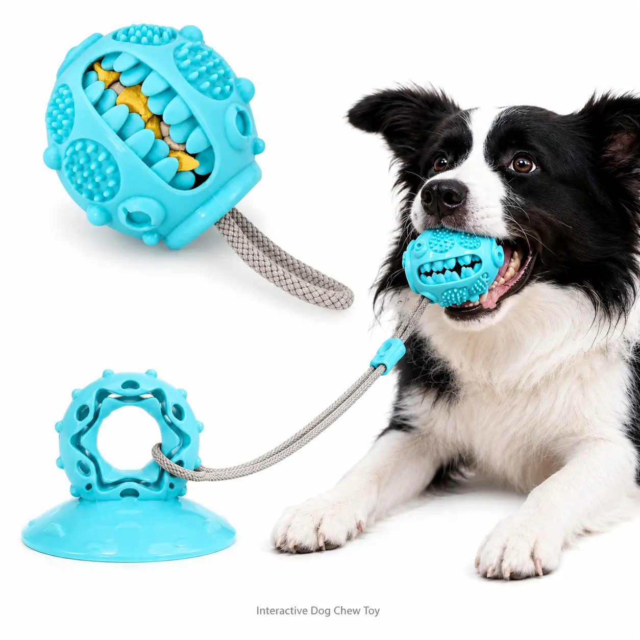 Interactive Dog Chew Toy with Suction Cup, Treat Dispensing Tug Toy for Bored Dogs, Durable TPR Teeth Cleaning Ball with Rope, Puzzle Feeder & Enrichment Toy for Puppies and Small Medium Dogs, Indoor Self-Play Training Toy