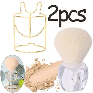 2-piece powder brush set, mini multi-purpose makeup brush and makeup brush holder, powder blush brush, nail art dusting brush, portable blush brush, multi-purpose small powder brush with groove, nail art tool brush, drying metal bracket