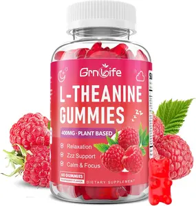 LTheanine Gummies for Kids and Adults L Theanine 400mg with Ashwagandha GABA 5HTP L Theanine Supplement for Calm Zzz and Relaxation Support Raspberry Flavor Stress Relief Mood Boost Sleep Better Wellness Chew