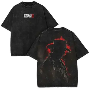 Vintage Oversized Washed Tee Featuring Arthur Morgan's Iconic Red Silhouette – Red Dead Redemption II Collector Shirt for Gamers