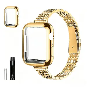 Traditional Women's Stainless Steel Watch Band – Fits Apple Watch 38–45mm & Series 1–9/SE/SE2, Slim Design, Includes Optional TPU Soft Case, Great for Spring & Summer Wear