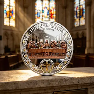 Last Supper Novelty Coin, Religious Cross and Bible Collection Challenge Coin, Festival Party Souvenir, Gift for Family and Friends, Religious Collectibles