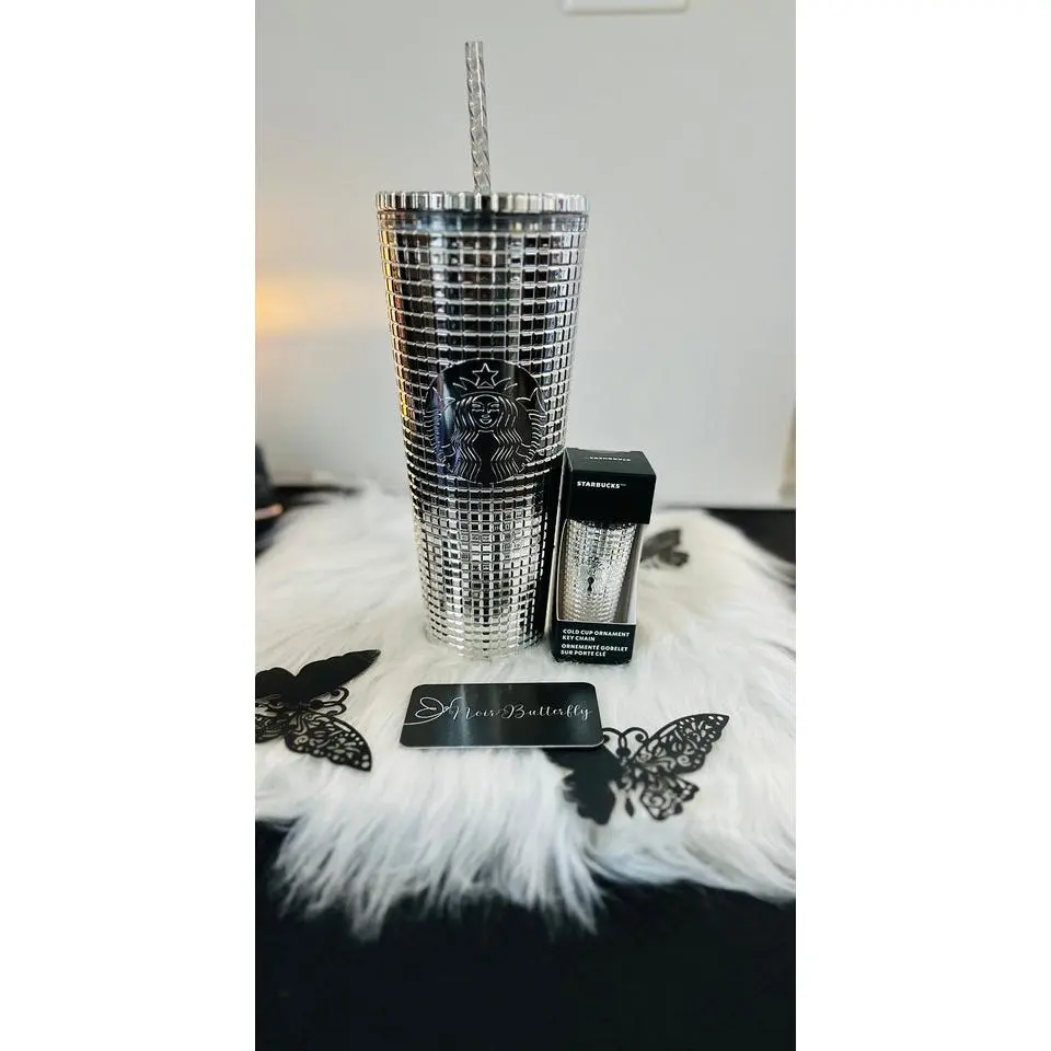 2023 Christmas Collection AUTHENTIC NEW STARBUCKS Platinum Grid Cold Cup and Ornament Set ***Limited Edition Holiday Tumbler*