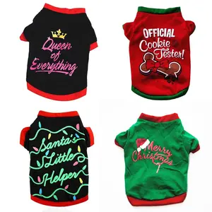 Christmas Costume Pet Clothes Short Sleeve Letter Printed T-shirt Indoor Puppy Tank Top Vest Small Dogs Cat Cute Xmas Clothes