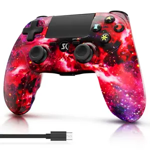 Game Controller For PS4/PC/Android/iOS, Remote Control with Double Vibration/6-Axis Motion Sensor/Speaker/3.5mm Audio Jack/Touch Pad/800mAh Battery Red Universe