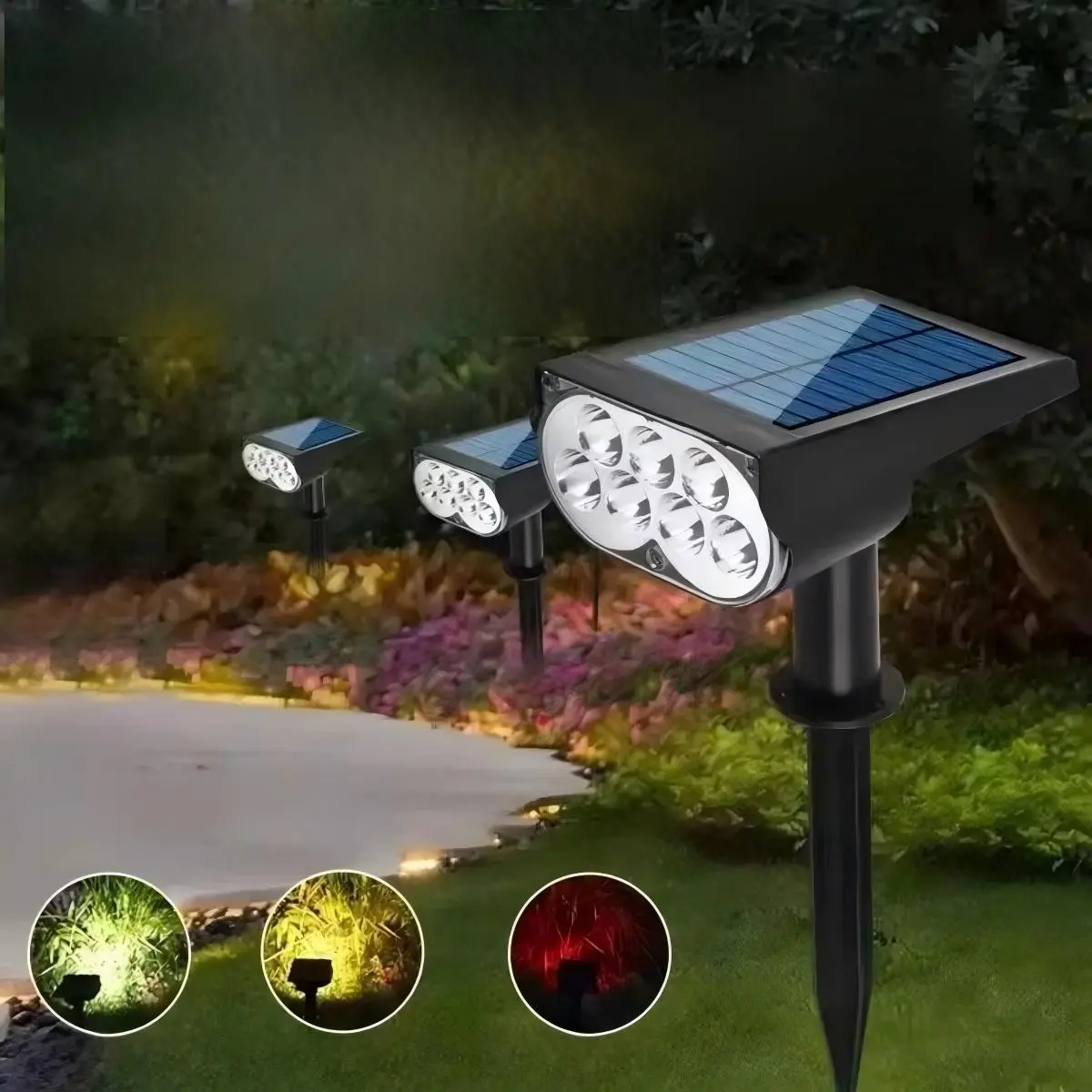 RGB Solar Powered Outdoor Spotlights - 7 LED Colorful, IP65 Cordless Weatherproof, Built-in Panel, Auto Shut-Off Solar Powered Lighting, Decking & Patio Lighting for Patio, Garden Christmas Decor