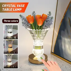 Modern Crystal Vase Table Lamp,  Crystal Vase LED Reading Light, Adjustable Light Color And Brightness,Luxury Badminton Crystal Night Light for Bedroom, Living Room, Hotel And Restaurant, Home Decorations