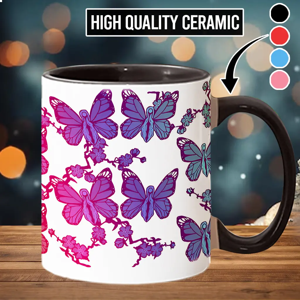 Stylish Ceramic Butterfly Pattern Beverage Cup, Kitchenware Drinkware Mug with Rack Compatibility - scs11442