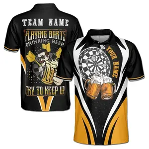 Customized Try To Keep Up Playing Darts Drinking Beer Men's Polo Shirt S-5XL