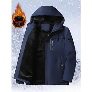 Men’s warm and cozy winter jacket with a fully zippered closure and hood; windbreaker; machine washable; suitable for cold-weather outdoor activities such as skiing and snowboarding; windproof jacket GARMENTARY