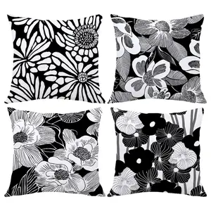 4PCS Black Abstract Flowers Throw Pillow Cover, 18 x 18 Inch, Pillow Cover for Cushion Living Room, Bedroom, Couch and Sofa, High Listed Printed (No Pillowcase Insert)