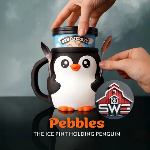 Ice Cream Pint Holder with Spoon Slots | Pebbles the Penguin | Eco-Friendly 3D Print + Free Gift
