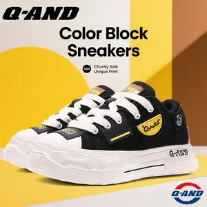 Q-AND Women's & Men's Color Block Sneakers | Chunky Sole, Shock Absorption, Breathable Upper | Unique Print, Thick Laces, Low-Top, Unisex Skateboard Shoes