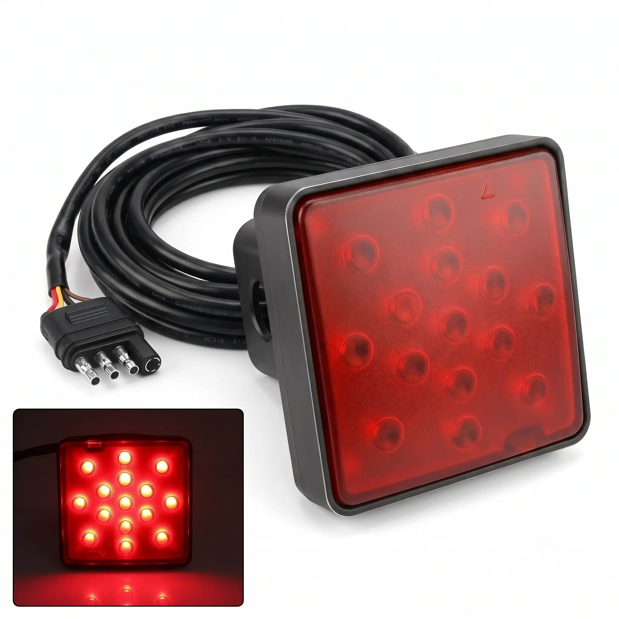 Tow Hitch Receiver Strobe Brake Light Red Lens 15 LED For Truck SUV 2 Inch Hole