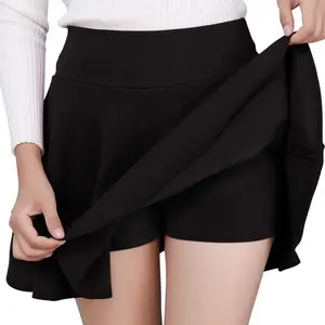 Women's Basic Versatile Casual Stretchy Flared Pleated Mini Skater Skirt with Shorts