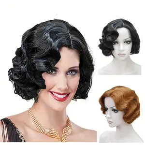 Flapper Wig 1920s Flapper Hairstyles Wig for Women Finger Wave Short Synthetic Hair Wig Cosplay Halloween Wig