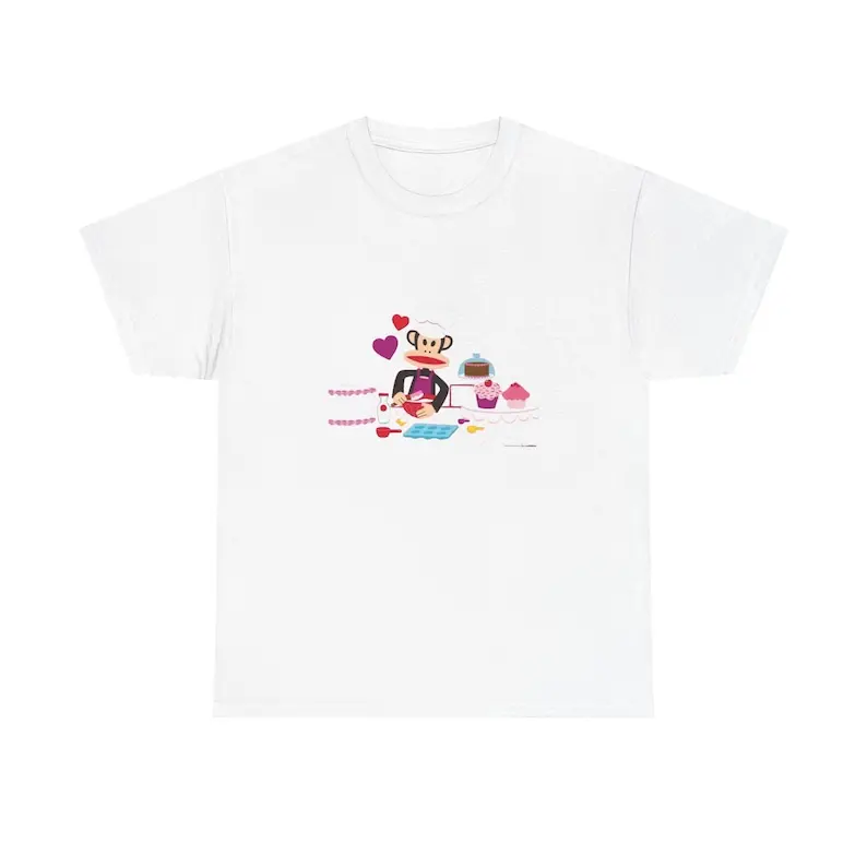 Cupcake Baking Paul FrankTee  Cute Baking Illustration, Hearts and Sweets Unisex T-shirt Crewneck Made Using 100% Us Cotton & Printeed In Thee Usa