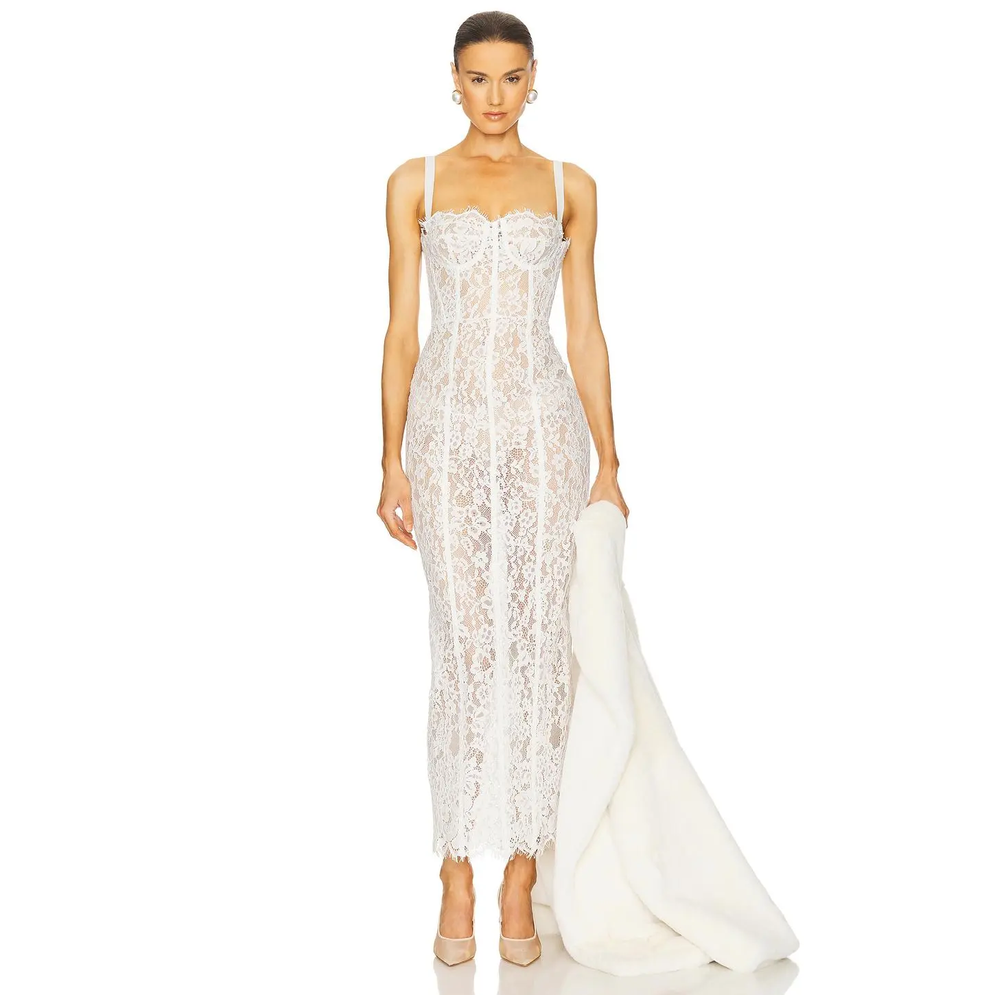 Helsa The Lace Column Dress in White