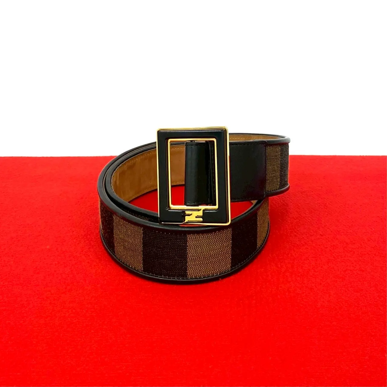 Pre-owned FENDI Canvas Small Leather Goods Pequin Leather Belt