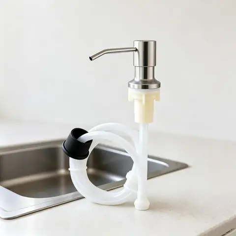 500 ml Stainless Steel Soap Dispenser Bottle (Matte Black-Brushed Silver-Chrome) - No-Drill Silicone Adhesive Base Installation, Durable Modern Minimalist Press Pump, Plastic Sprayer, Included Soap Canister for Kitchens, Laundry Rooms