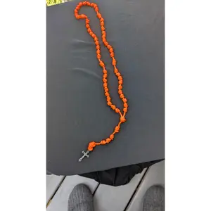 Bright Orange Knotted Rosary with Nickel Crucifix - Large