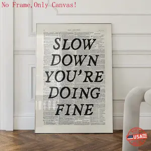 "Slow Down You’re Doing Fine" Trendy Wall Art – Black And White Newspaper Art Print, Vintage Retro Quote Decor. Perfect for Bedroom, Living Room, Study, Reading Nook & More, Unframed. trendy newspaper Ornaments cover art poster