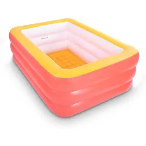 Inflatable Swimming Pool 59" X 45" X 20" Kiddie Pools with Inflatable Soft Floor Durable Blow Up Pools for Backyard Garden or Indoor (Orange)