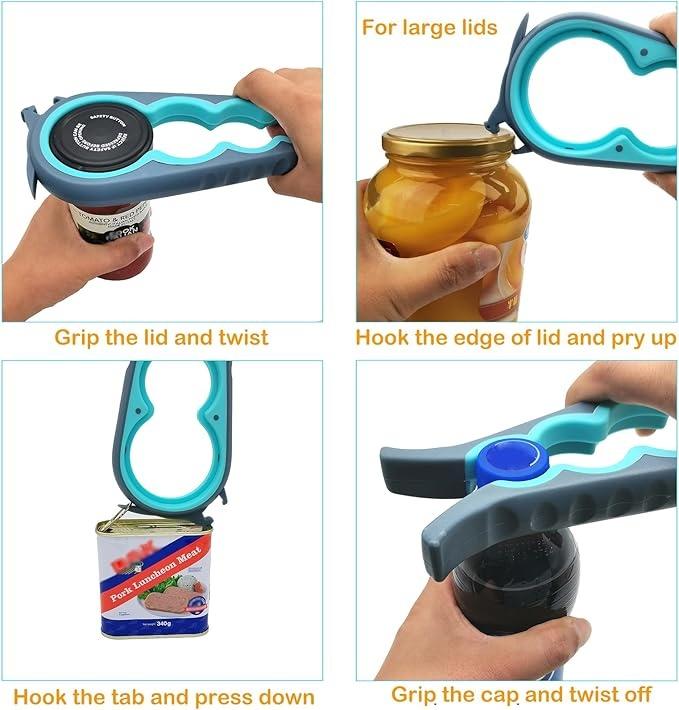 Jar Opener Bottle Can Opener Easy Lid Removal Weak Hands Seniors Low Strength Blue Grey Jar Opener Bottle Can Opener Easy Lid Removal Weak Hands Seniors Low Strength Blue Grey
