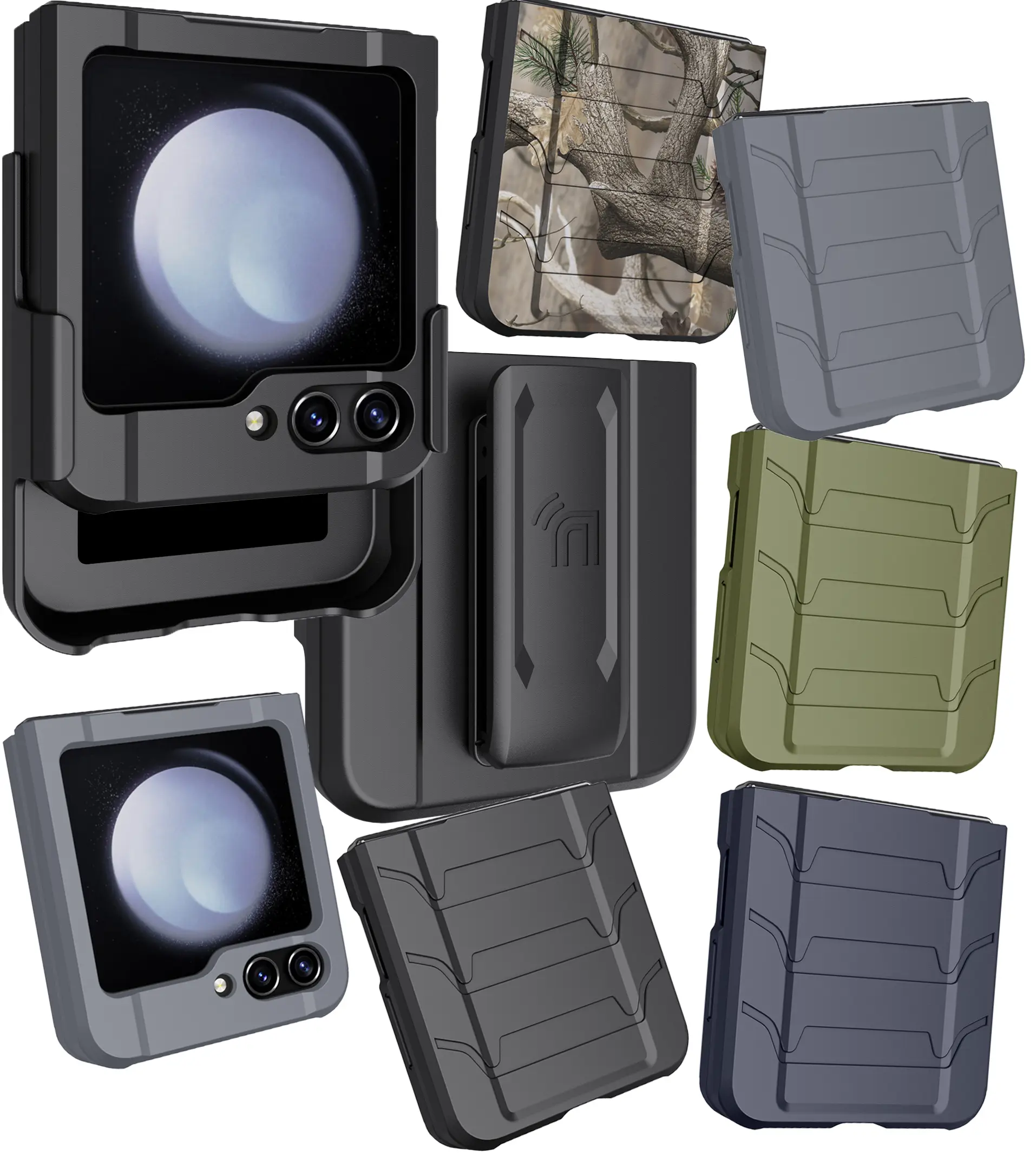 Case with Clip for Galaxy Z Flip 5 5G, Nakedcellphone Special Ops Tactical Rugged Protector Cover and [Rotating/Ratchet] Belt Hip Holster Combo for Samsung Z Flip5 Phone (SM-F731U, 2023)