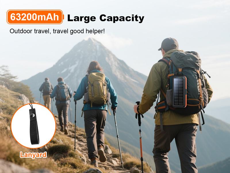 Solar Charger Power Bank 63200mAh Portable Dual Outputs Dual Inputs 4 LEDs Flashlight Hand Crank Solar Charging Fast Charging Battery Pack for Outdoor Camping Emergency Gear