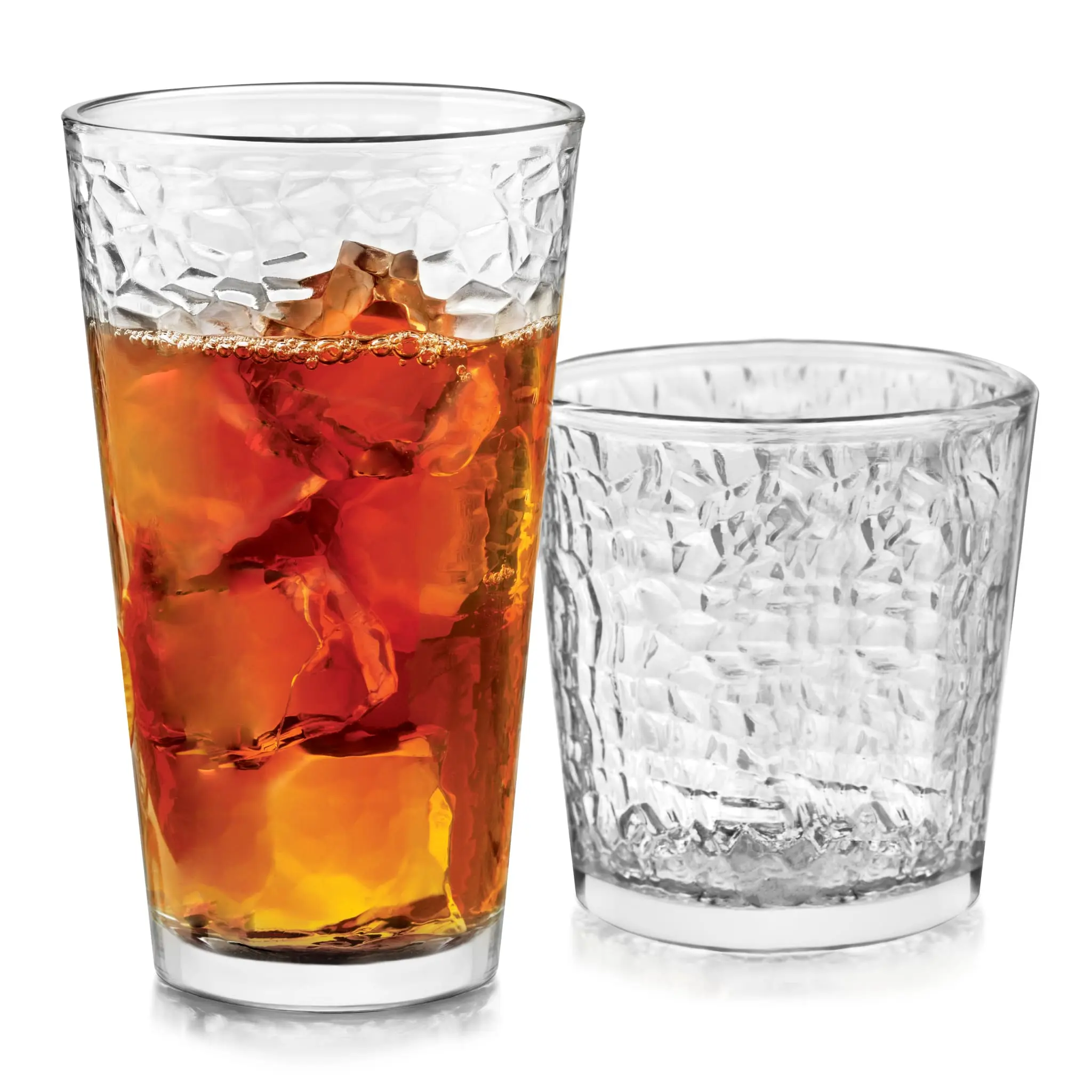 Yucatan Textured Tumbler & Rocks Drinking Glasses Set of 16, Glass Cups
