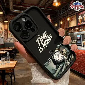 Cool Time Is Money Quote Cash Aesthetic Pattern Design Case,phone Case Suitable for Iphone 11/12/13/14/15/16/17 Pro Promax Plus Air,Slim Lightweight Shockproof Anti Drop Protective Durable TPU Cover