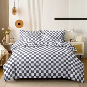 3-Piece Print Bedding Set, 2 Pillowcases + 1 Duvet Cover, Checkered Pattern, Soft Comfort, Modern Bedroom, All-Season Gift