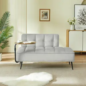 54-Inch Modern Two-Seater Velvet Sofa with Backrest & 360° Rotating Side Table – Entryway Ottoman, Multi-Use Bench, Office Desk and Chair Set, Space-Saving Design for Living Room, Bedroom, Apartment
