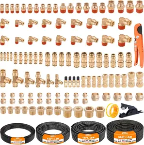 124 PCS Brass DOT Air Line Fittings with 4 Roll 50FT 1/8" 1/4" 3/8" 1/2" DOT Air Lines Kit Push Lock Air Fitting Quick Connect Air Fittings with Air Hose Pneumatic Tubing
