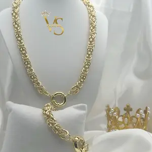 Valdes Luxury Gold Plated Chain and Bracelet Set 14K Layered Interlocking Design High Quality Daily Wear Jewelry