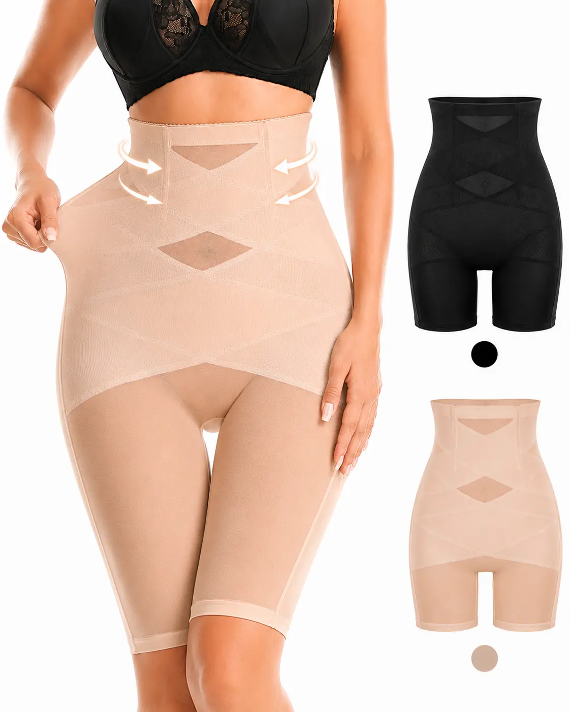 Women's Tummy Control Shapewear Shorts - High Waisted Mid Thigh Seamless Compression Shorts, Butt Shaping Body Shaper, Under Dress Smoothing Shorts, Full Coverage, S-XL everyday