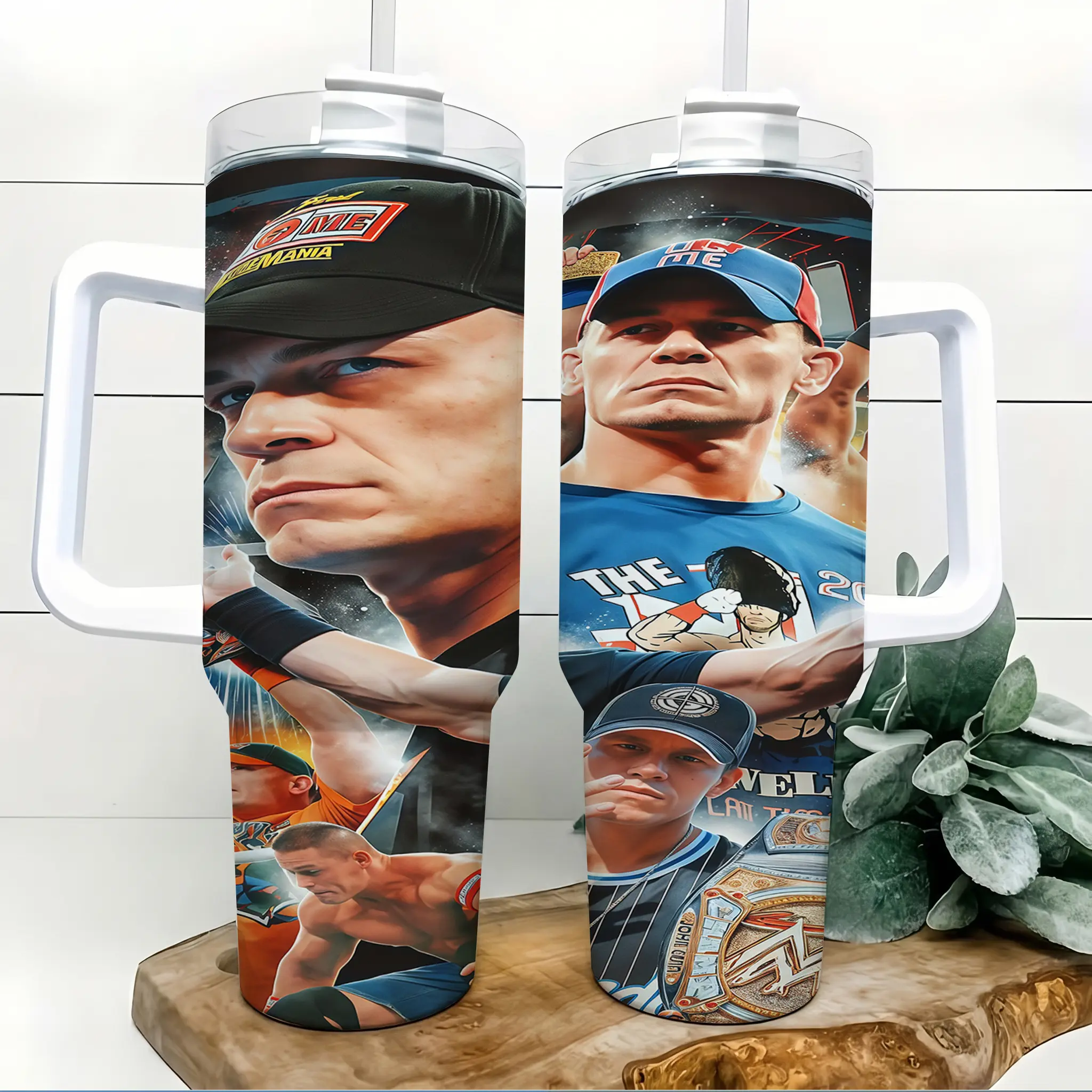 John Cena Wrestling 40oz Tumbler with Handle and Straw WWE Champion Fan Style 304 Stainless Steel Insulated Travel Mug Keeps Cold 24H Hot 12H Large Capacity Coffee Water Cup for Men Gym Car Office