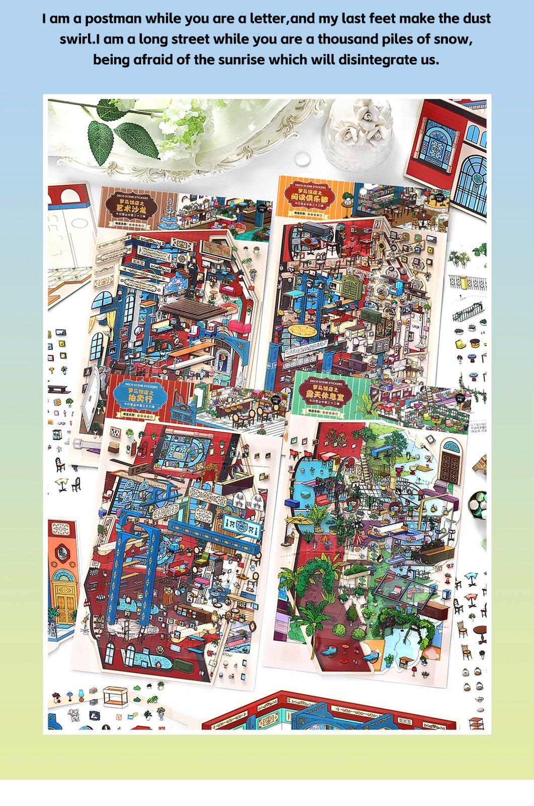 Roman Hotel Series – 3D Foldable Scene Sticker Kit,DIY Buildable Diorama for Room Decor & Display,Vintage Architectural Gift for Craft Lovers & Collectors,PET Sticker Set