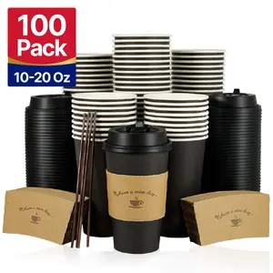 100pc 10oz/12oz/16oz/20oz Bulk Coffee Cups | Paper to-Go Cups for Coffee, Tea, Hot Chocolate | Food-Grade | Restaurant Supply