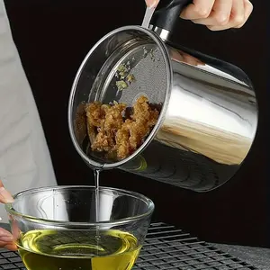 Stainless steel kitchen grease container with filter - easy to dump handle, ideal for storing cooking oil and grease, essential kitchen accessories, kitchen grease tank