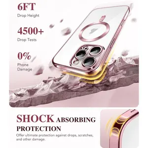 BERFY Magnetic Clear Pink Phone Case for iPhone 16 Pro, MagSafe-Compatible Mobile Phone Accessories with Wireless Charging Support, Shell for Device Protection (Includes Screen Protector)